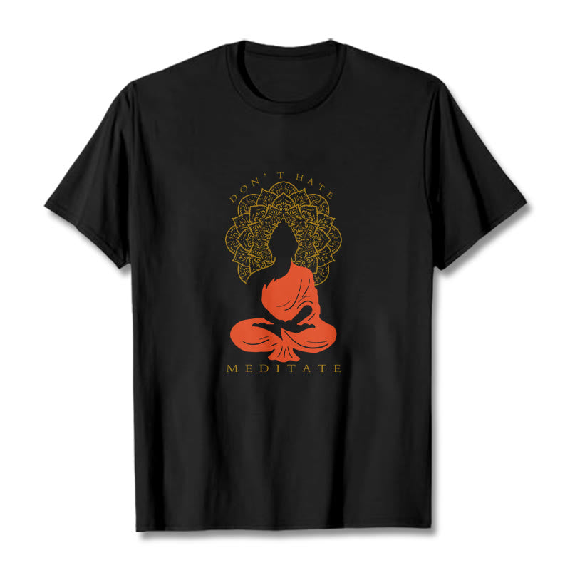 Buddha Stones Lässiges meditatives Buddha-Mandala-Muster Baumwoll-T-Shirt - Schwarz - 2XL - image 1