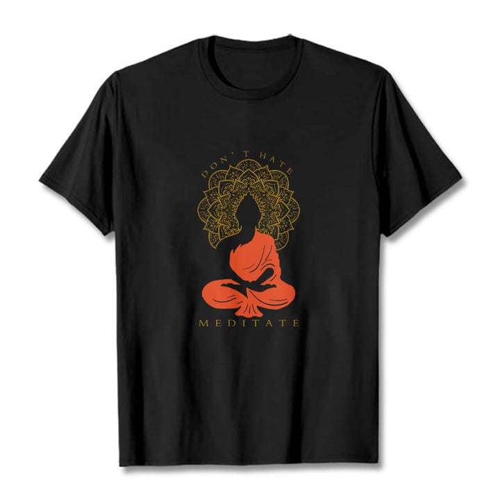 Buddha Stones Lässiges meditatives Buddha-Mandala-Muster Baumwoll-T-Shirt - Schwarz - 2XL - image 1
