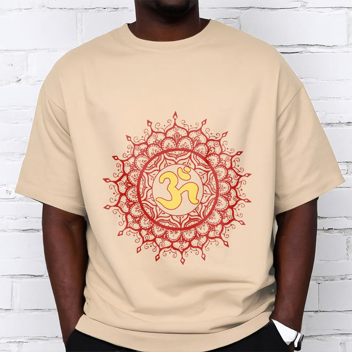 Buddha Stones Lässiges rotes Mandala Om Symbol Muster Baumwoll-T-Shirt - image 10