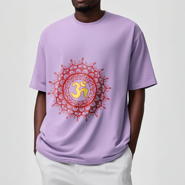 Buddha Stones Lässiges rotes Mandala Om Symbol Muster Baumwoll-T-Shirt - image 18