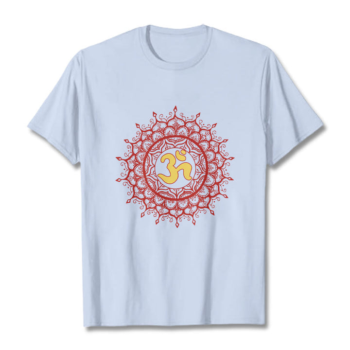 Buddha Stones Lässiges rotes Mandala Om Symbol Muster Baumwoll-T-Shirt - image 19