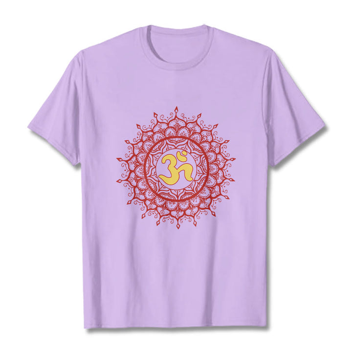 Buddha Stones Lässiges rotes Mandala Om Symbol Muster Baumwoll-T-Shirt - image 17