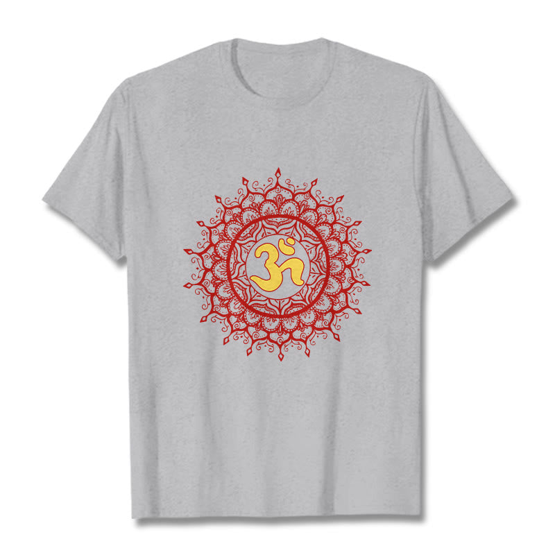 Buddha Stones Lässiges rotes Mandala Om Symbol Muster Baumwoll-T-Shirt - image 20