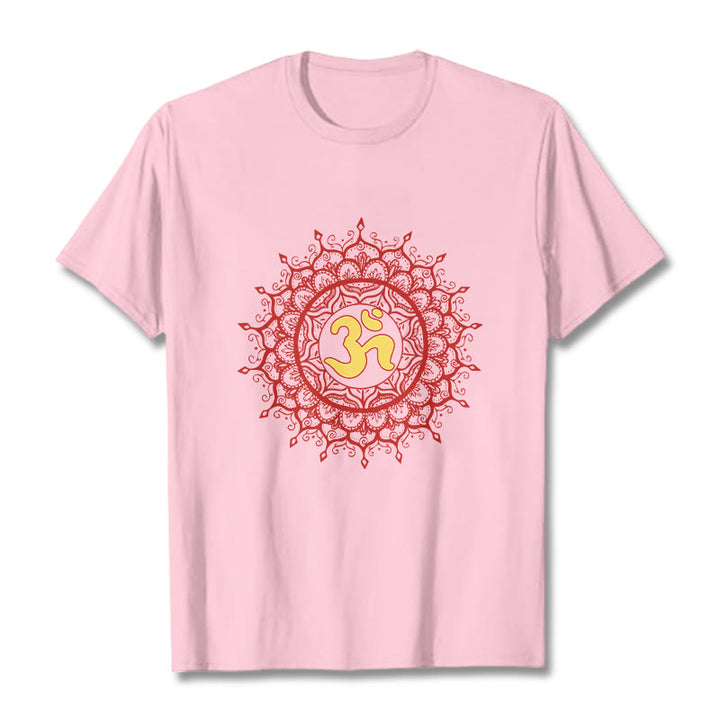 Buddha Stones Lässiges rotes Mandala Om Symbol Muster Baumwoll-T-Shirt - Hellrosa - 2XL - image 13
