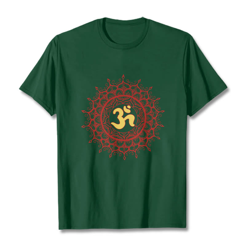 Buddha Stones Lässiges rotes Mandala Om Symbol Muster Baumwoll-T-Shirt - WaldGrün - 2XL - image 11