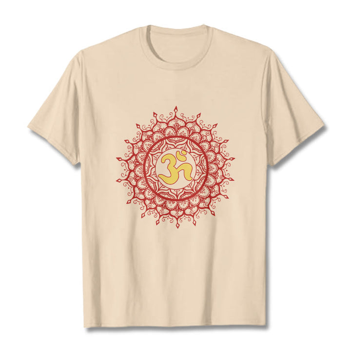 Buddha Stones Lässiges rotes Mandala Om Symbol Muster Baumwoll-T-Shirt - Bisque - 2XL - image 9