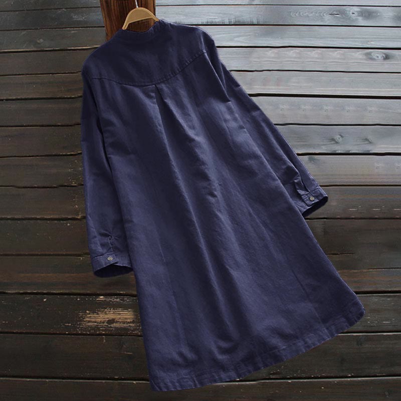 Buddha Stones Solid Buttons Langarm Damenhemd mit Taschen - image 15