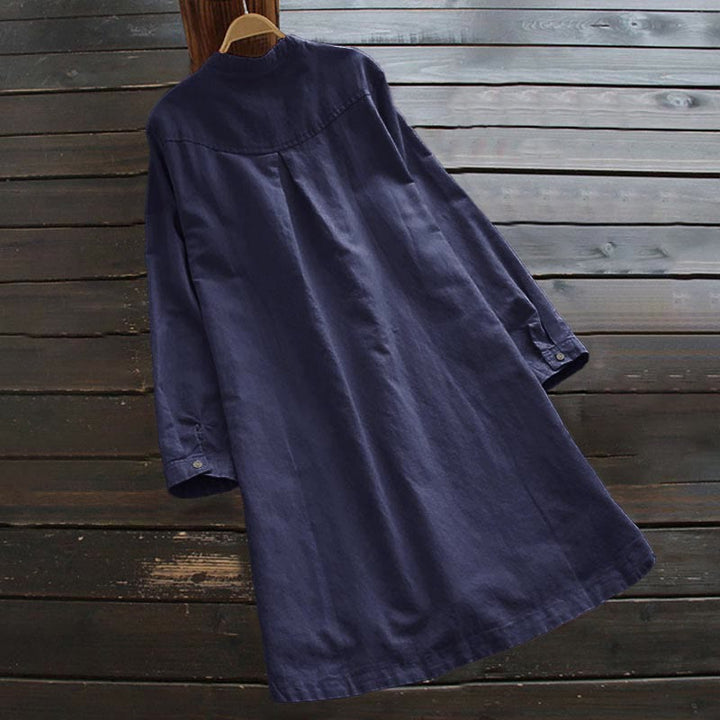 Buddha Stones Solid Buttons Langarm Damenhemd mit Taschen - image 15