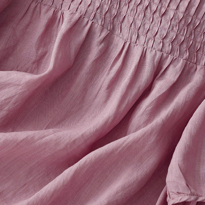 Buddha Stones Lässiges, einfarbiges, lockeres Damen-Baumwollhemd mit V-Ausschnitt und halblangen Ärmeln - image 5