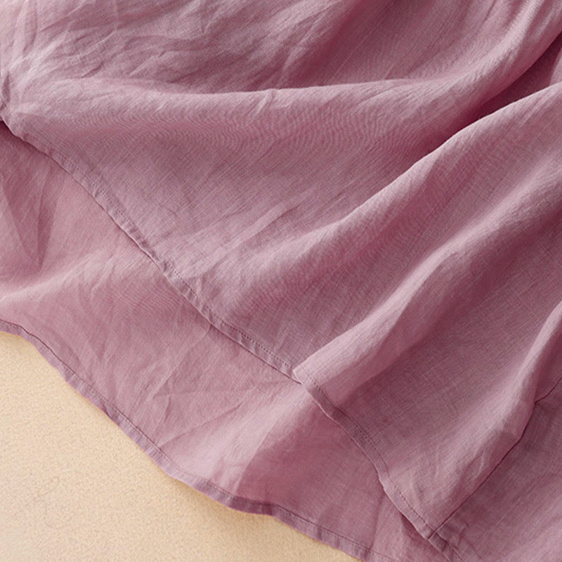 Buddha Stones Lässiges, einfarbiges, lockeres Damen-Baumwollhemd mit V-Ausschnitt und halblangen Ärmeln - image 4