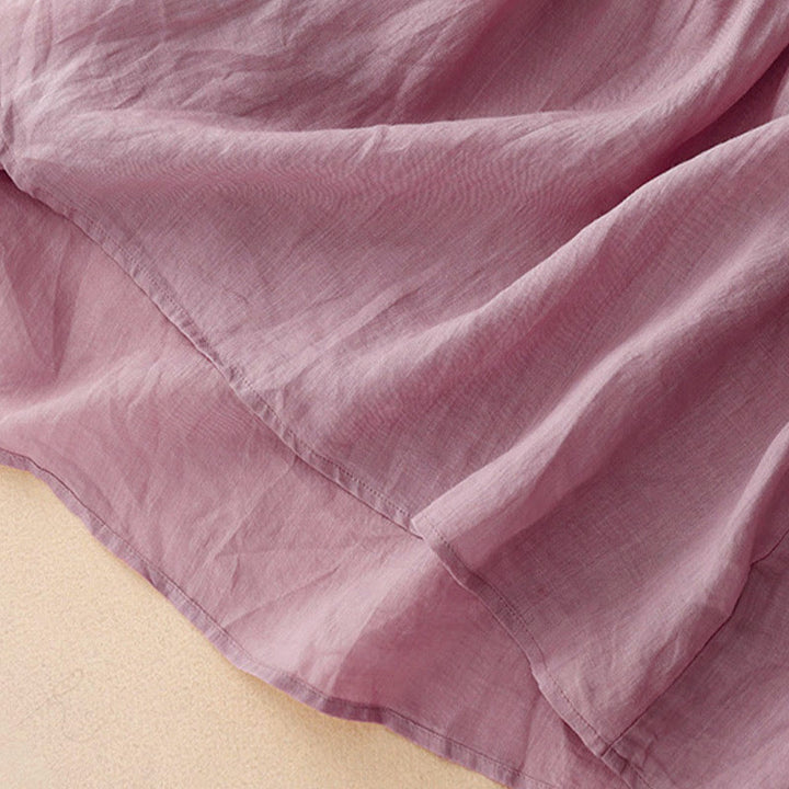 Buddha Stones Lässiges, einfarbiges, lockeres Damen-Baumwollhemd mit V-Ausschnitt und halblangen Ärmeln - image 4