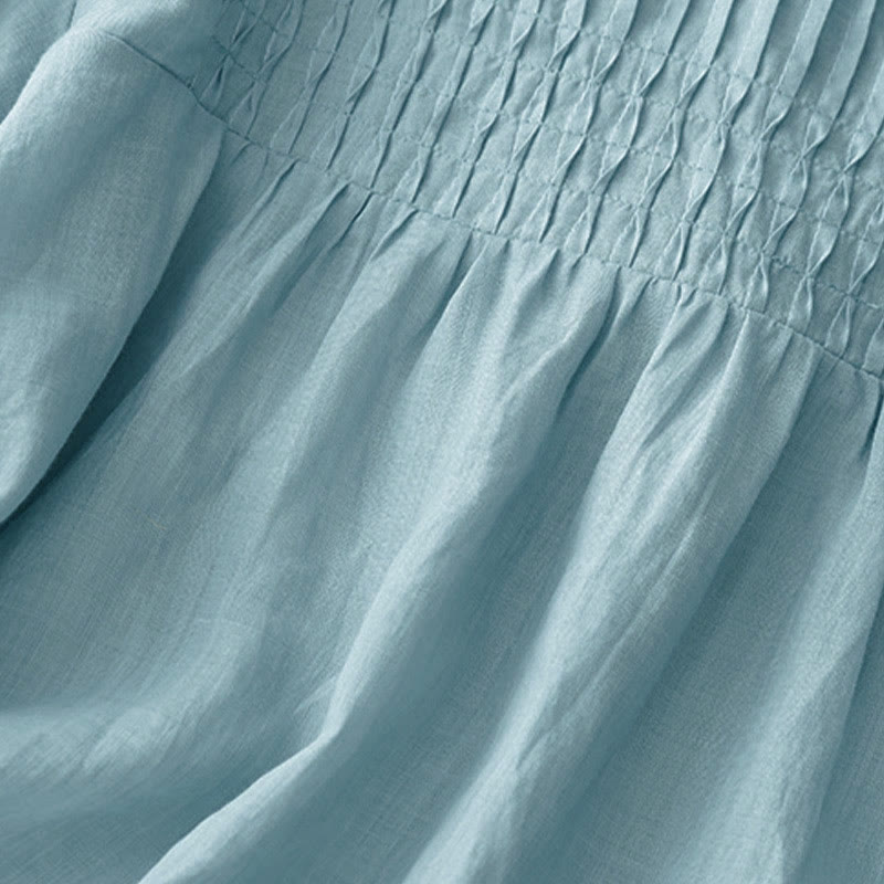 Buddha Stones Lässiges, einfarbiges, lockeres Damen-Baumwollhemd mit V-Ausschnitt und halblangen Ärmeln - image 29