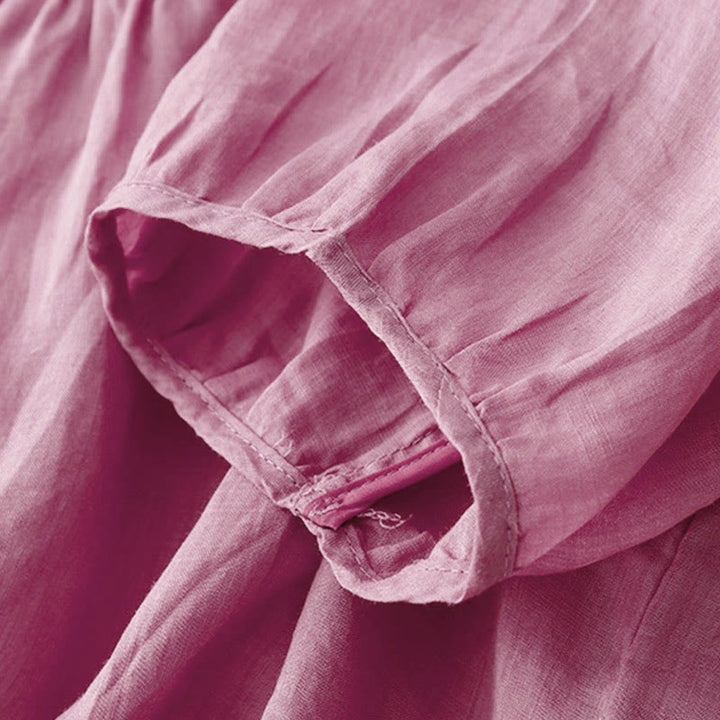 Buddha Stones Lässiges, einfarbiges, lockeres Damen-Baumwollhemd mit V-Ausschnitt und halblangen Ärmeln - image 23