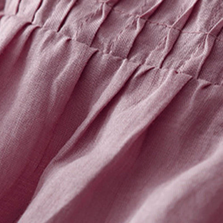 Buddha Stones Lässiges, einfarbiges, lockeres Damen-Baumwollhemd mit V-Ausschnitt und halblangen Ärmeln - image 8