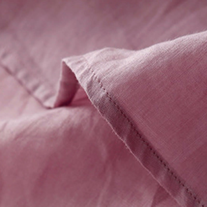 Buddha Stones Lässiges, einfarbiges, lockeres Damen-Baumwollhemd mit V-Ausschnitt und halblangen Ärmeln - image 7