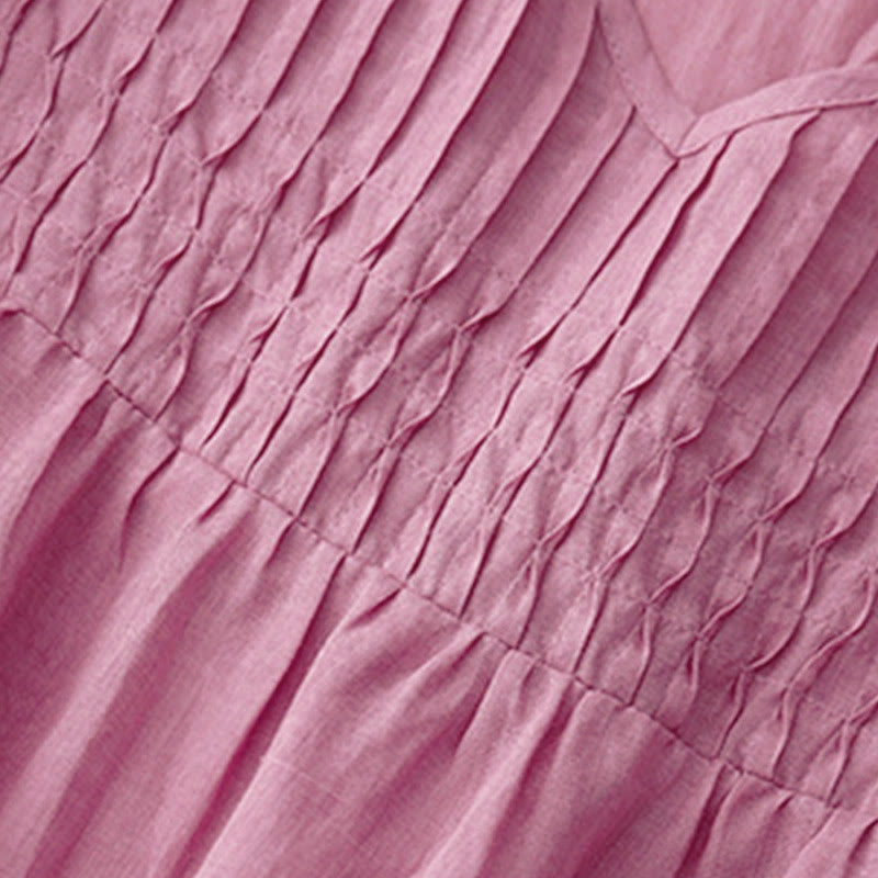 Buddha Stones Lässiges, einfarbiges, lockeres Damen-Baumwollhemd mit V-Ausschnitt und halblangen Ärmeln - image 21