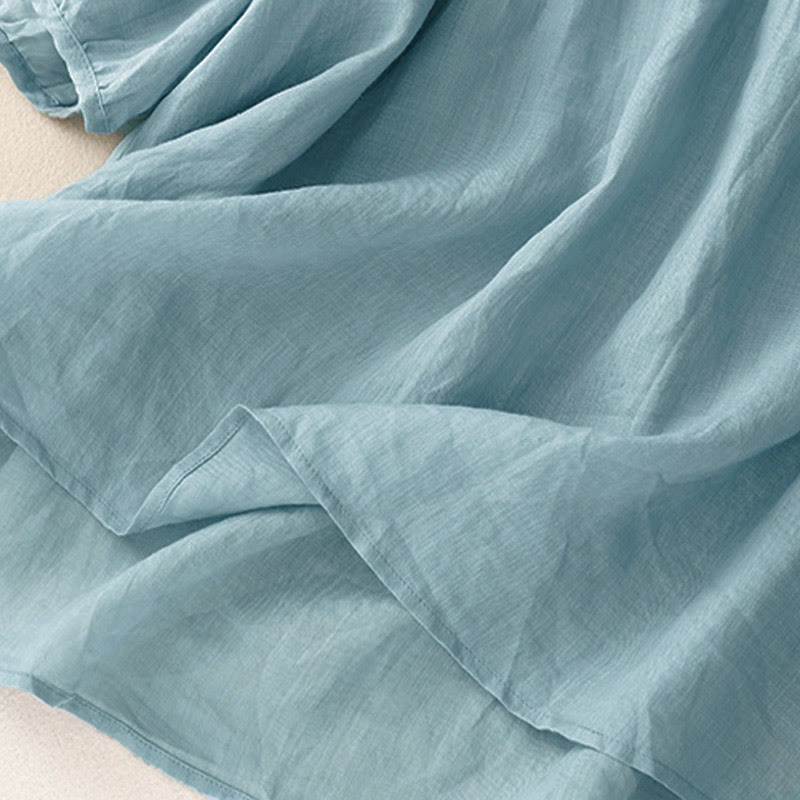 Buddha Stones Lässiges, einfarbiges, lockeres Damen-Baumwollhemd mit V-Ausschnitt und halblangen Ärmeln - image 30