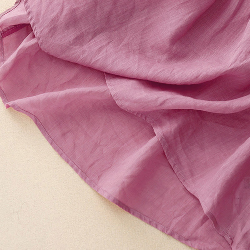 Buddha Stones Lässiges, einfarbiges, lockeres Damen-Baumwollhemd mit V-Ausschnitt und halblangen Ärmeln - image 24