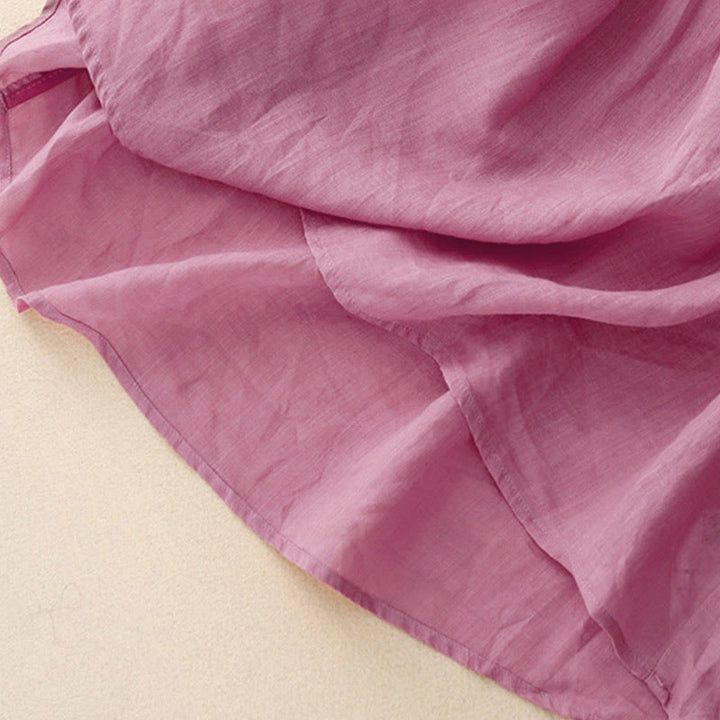 Buddha Stones Lässiges, einfarbiges, lockeres Damen-Baumwollhemd mit V-Ausschnitt und halblangen Ärmeln - image 24