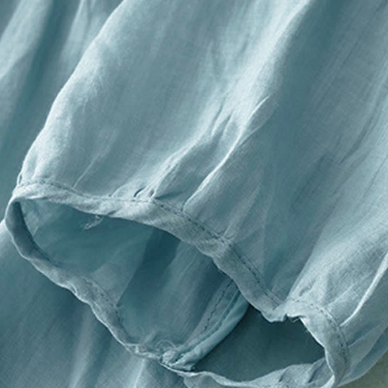 Buddha Stones Lässiges, einfarbiges, lockeres Damen-Baumwollhemd mit V-Ausschnitt und halblangen Ärmeln - image 26