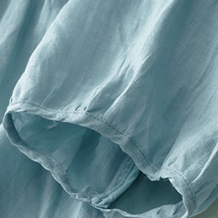 Buddha Stones Lässiges, einfarbiges, lockeres Damen-Baumwollhemd mit V-Ausschnitt und halblangen Ärmeln - image 26