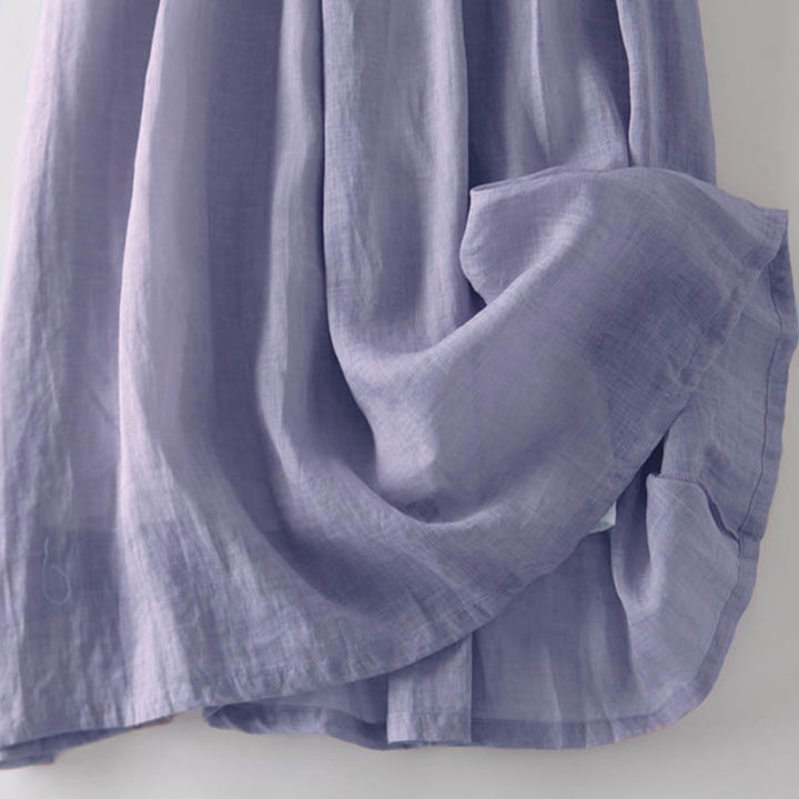 Buddha Stones Lässiges Midikleid aus Baumwolle mit Schnürung, Rundhalsausschnitt, halblangen Ärmeln und Taschen - image 19