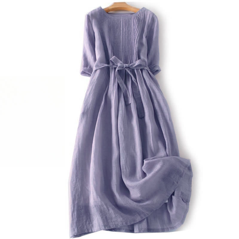 Buddha Stones Lässiges Midikleid aus Baumwolle mit Schnürung, Rundhalsausschnitt, halblangen Ärmeln und Taschen - Distel - US12, UK/AU16,EU44 (3XL) - image 16