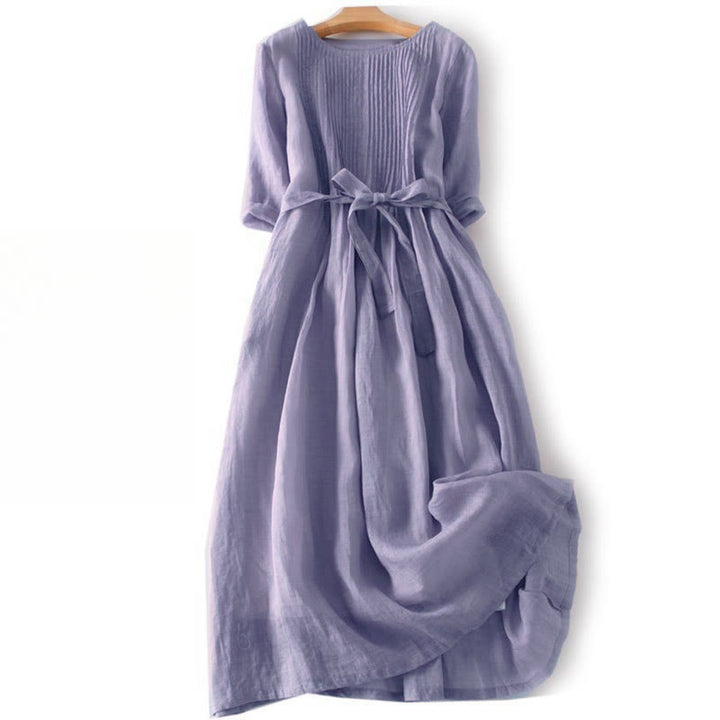 Buddha Stones Lässiges Midikleid aus Baumwolle mit Schnürung, Rundhalsausschnitt, halblangen Ärmeln und Taschen - Distel - US12, UK/AU16,EU44 (3XL) - image 16