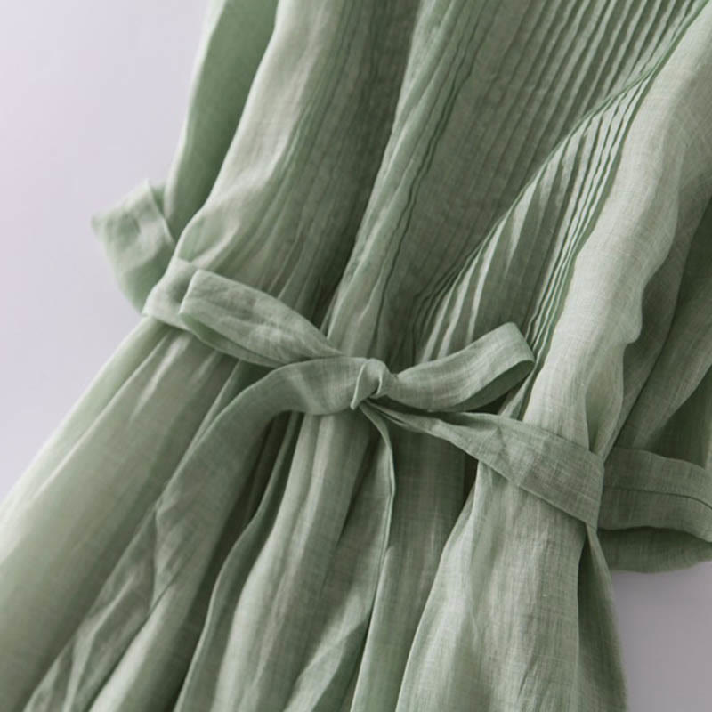 Buddha Stones Lässiges Midikleid aus Baumwolle mit Schnürung, Rundhalsausschnitt, halblangen Ärmeln und Taschen - image 23