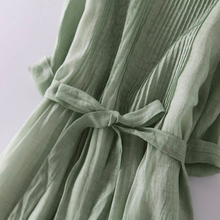 Buddha Stones Lässiges Midikleid aus Baumwolle mit Schnürung, Rundhalsausschnitt, halblangen Ärmeln und Taschen - image 23