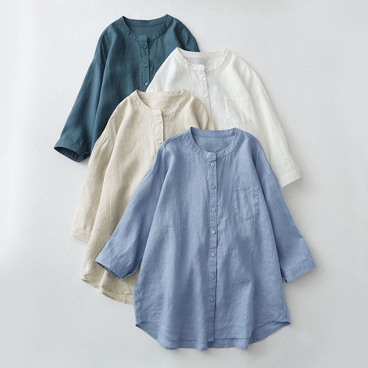 Buddha Stones – Einfarbiges Hemd mit Knopfleiste und Dreiviertelärmeln - image 1