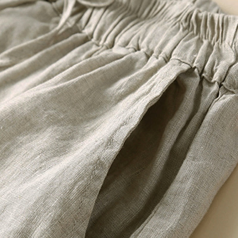 Buddha Stones Damen-Shorts aus Baumwolle mit einfarbiger Unterseite, hohlem Spitzendesign und Schnürung und Taschen - image 4