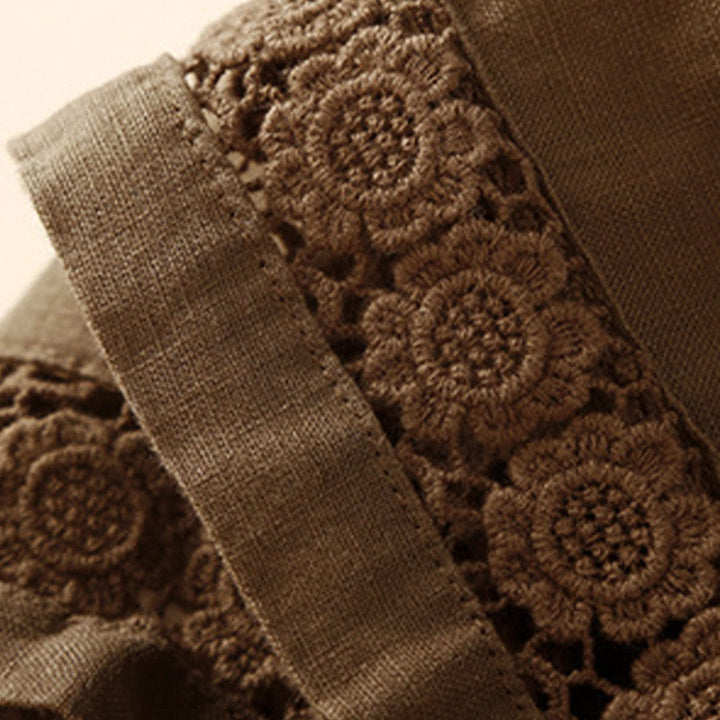 Buddha Stones Damen-Shorts aus Baumwolle mit einfarbiger Unterseite, hohlem Spitzendesign und Schnürung und Taschen - image 51