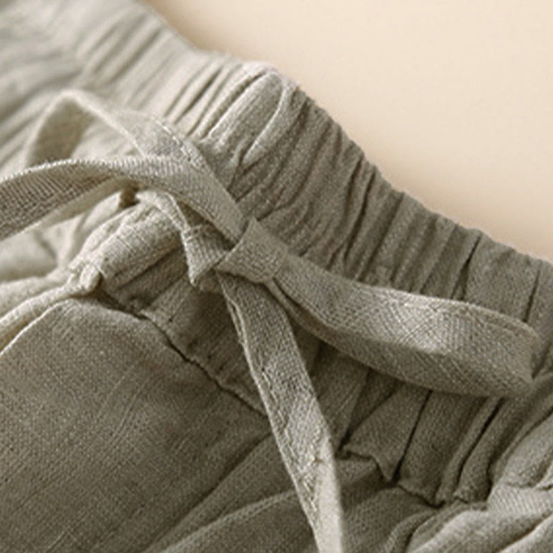 Buddha Stones Damen-Shorts aus Baumwolle mit einfarbiger Unterseite, hohlem Spitzendesign und Schnürung und Taschen - image 3