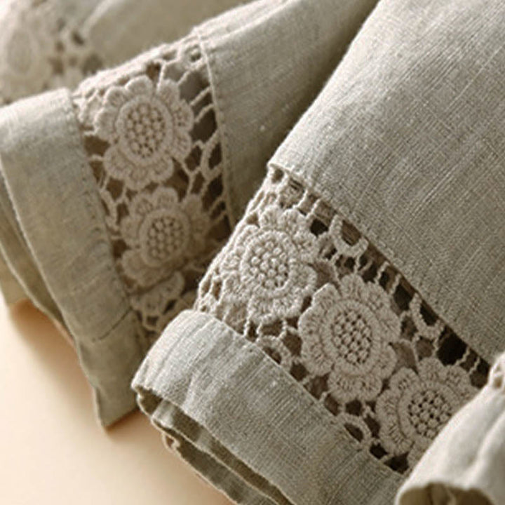 Buddha Stones Damen-Shorts aus Baumwolle mit einfarbiger Unterseite, hohlem Spitzendesign und Schnürung und Taschen - image 9