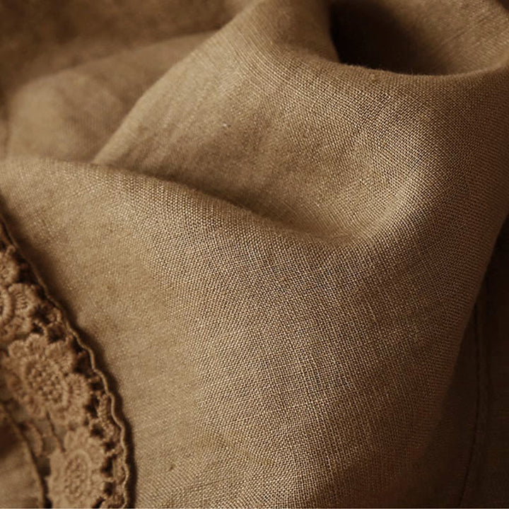 Buddha Stones Damen-Shorts aus Baumwolle mit einfarbiger Unterseite, hohlem Spitzendesign und Schnürung und Taschen - image 54