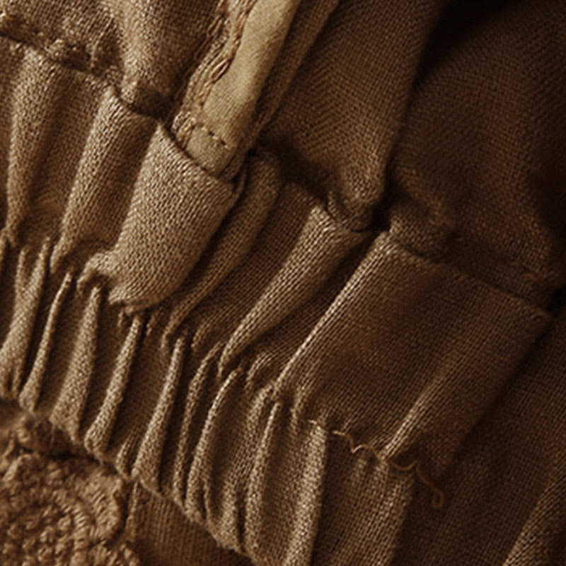 Buddha Stones Damen-Shorts aus Baumwolle mit einfarbiger Unterseite, hohlem Spitzendesign und Schnürung und Taschen - image 56