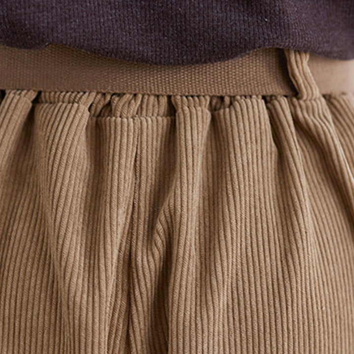 Buddha Stones Retro Damen Weites Bein 7-8 Länge Cord Baumwollhose mit Taschen Gürtel - image 9