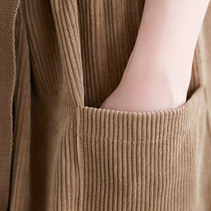 Buddha Stones Retro Damen Weites Bein 7-8 Länge Cord Baumwollhose mit Taschen Gürtel - image 10