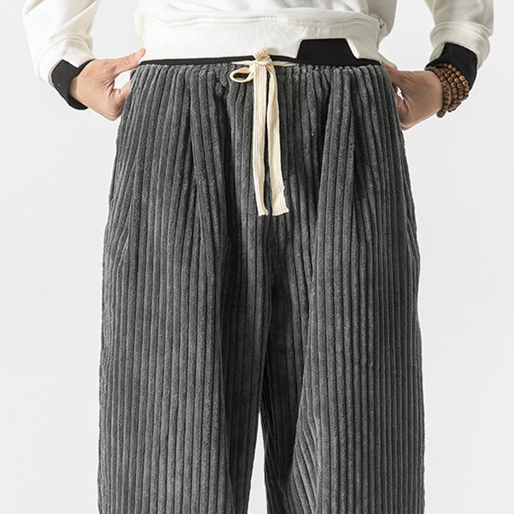 Buddha Stones Retro Winter Einfarbige Herren-Haremshose aus Cord mit Kordelzug und Taschen - image 6