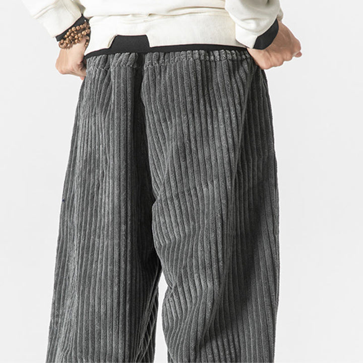 Buddha Stones Retro Winter Einfarbige Herren-Haremshose aus Cord mit Kordelzug und Taschen - image 7