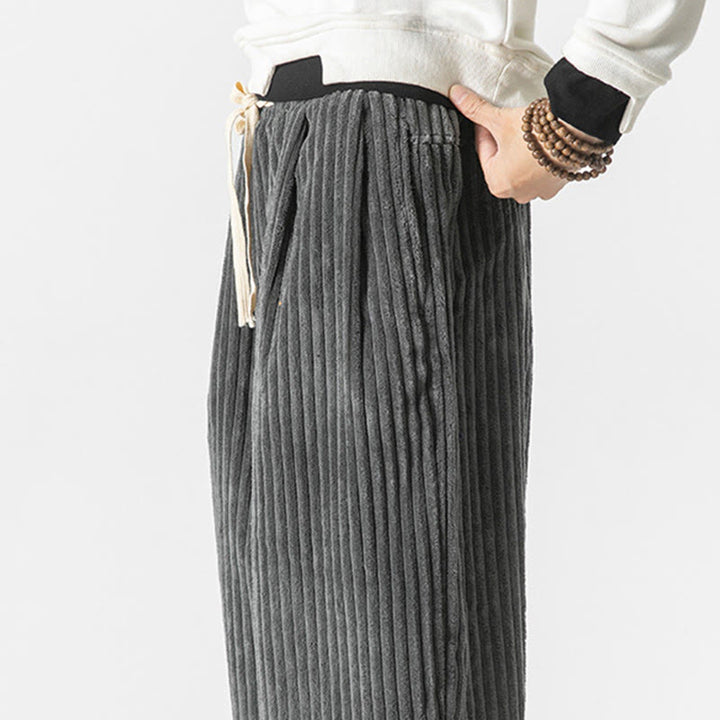 Buddha Stones Retro Winter Einfarbige Herren-Haremshose aus Cord mit Kordelzug und Taschen - image 8