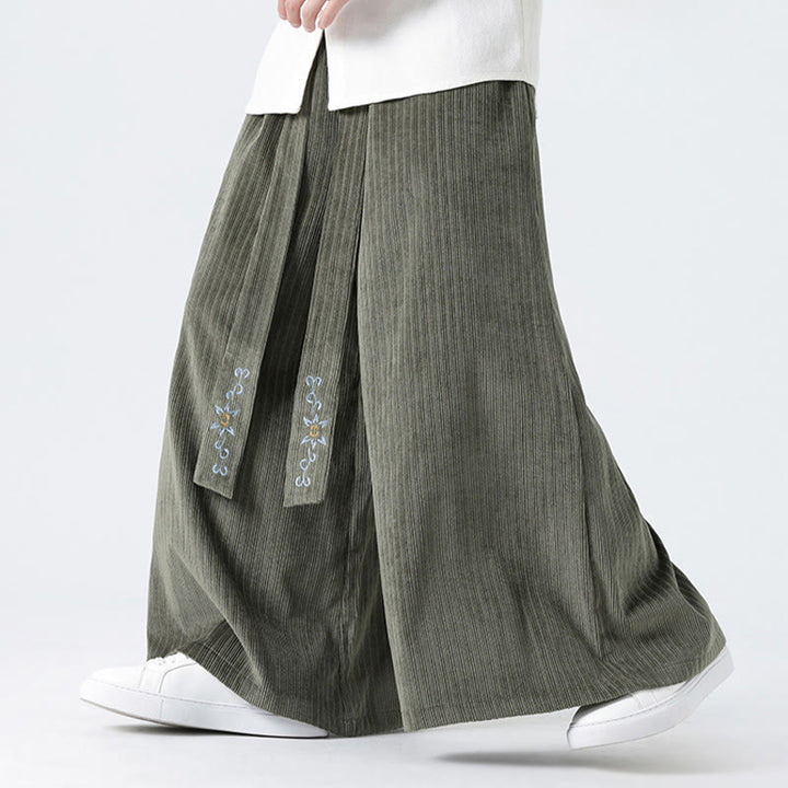 Buddha Stones Lässige Herren-Cordhose mit weitem Bein und Taschen, Stickerei und Kordelzug - image 11