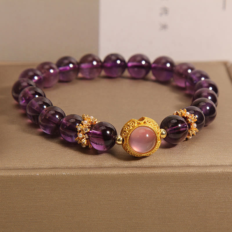 Buddha Stones Natürliche Amethyst Erdbeerquarz Perlen Heilung Armband - Amethyst und Erdbeerquarz (Handgelenkumfang: 15–17 cm) - image 1