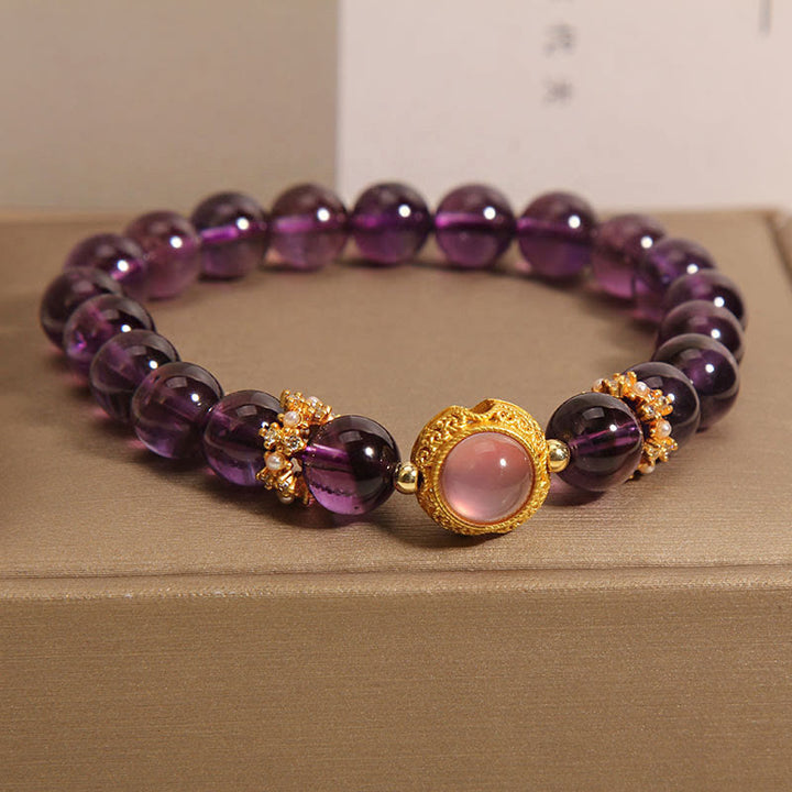 Buddha Stones Natürliche Amethyst Erdbeerquarz Perlen Heilung Armband - Amethyst und Erdbeerquarz (Handgelenkumfang: 15–17 cm) - image 1