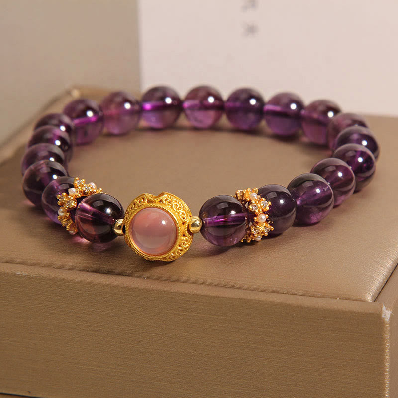 Buddha Stones Natürliche Amethyst Erdbeerquarz Perlen Heilung Armband - image 2