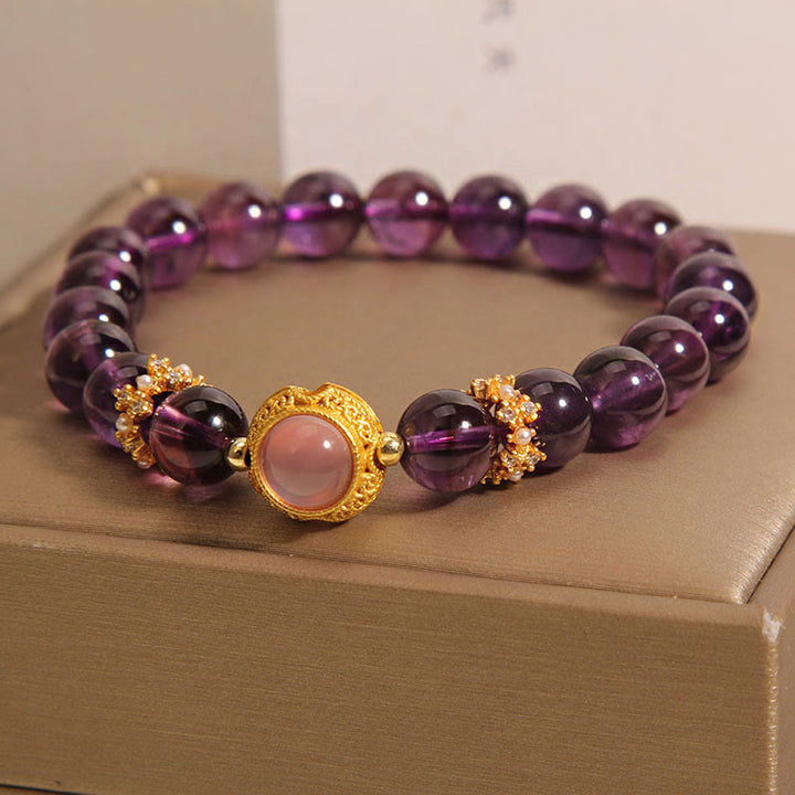 Buddha Stones Natürliche Amethyst Erdbeerquarz Perlen Heilung Armband - image 2