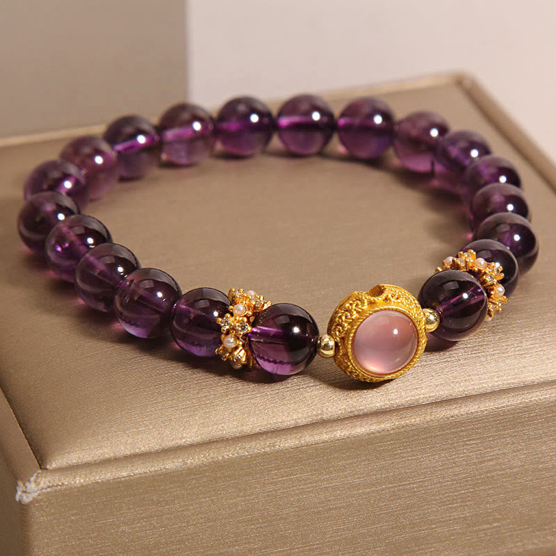 Buddha Stones Natürliche Amethyst Erdbeerquarz Perlen Heilung Armband - image 3