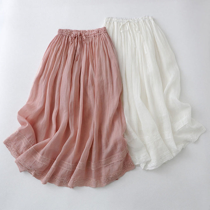 Buddha Stones Damenrock aus Baumwolle mit elastischer Taille und einfarbiger Spitze - image 16