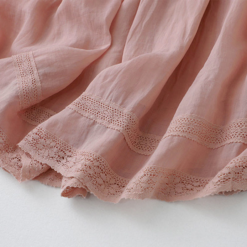 Buddha Stones Damenrock aus Baumwolle mit elastischer Taille und einfarbiger Spitze - image 8